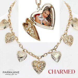 Park Lane, CHARMED, Multi Filigree Locket Heart Charms Pendants Gold Necklace